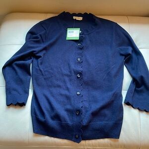 Kate Spade navy scallop cardigan. NWT. Size XS